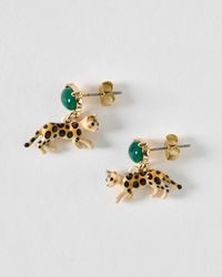 Oliver Bonas - Leesa Leopard Charm Drop Green Stud Earrings - Lyst