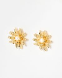 Oliver Bonas - Montana Textured Flower Faux Pearl Stud Earrings - Lyst