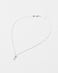 Oliver Bonas - Birdie Cubic Zirconia Flower Charm & Pearl Drop Pendant Necklace - Lyst