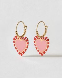 Oliver Bonas - Iris Stripe Heart Motif Drop Hoop Earrings - Lyst