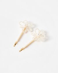 Oliver Bonas - Primrose Faux Pearl Flower Hair Slides Set Of Two - Lyst