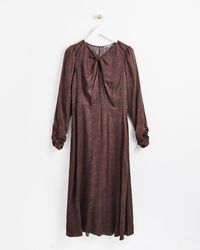 Oliver Bonas - Animal Spot Print Knot Neck Brown Midi Dress, Size 6 - Lyst