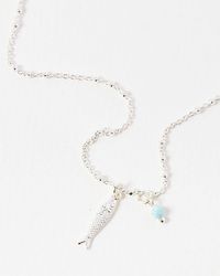 Oliver Bonas - Dylin Fish Charm Opalite Silver Pendant Necklace - Lyst