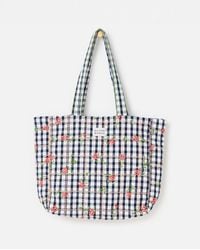 Oliver Bonas - Blue Gingham Rose Embroidered Quilted Tote Bag - Lyst