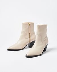 Oliver Bonas - Western Off White Leather Heeled Boots, Size Uk 3 - Lyst