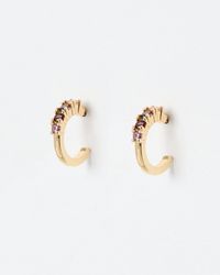 Oliver Bonas - Evie Pink Gem Gold Tone Hoop Earrings - Lyst