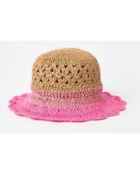 Oliver Bonas - Natural & Pink Ombre Scalloped Edge Bucket Hat - Lyst