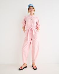 Oliver Bonas - Light Denim Button Up Tie Waist Jumpsuit, Size 10 - Lyst