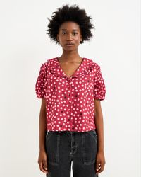 Oliver Bonas - Burgundy & Light Pink Polka Dot Scallop Collar Blouse, Size 16 - Lyst