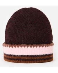 Oliver Bonas - Chocolate & Pink Striped Knitted Beanie Hat - Lyst
