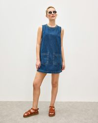 Oliver Bonas - Dark Denim Scallop Stitch Mini Dress, Size 6 - Lyst