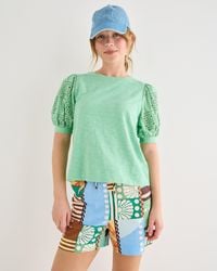 Oliver Bonas - Embroidered Cotton Puff Sleeve Top, Size 10 - Lyst