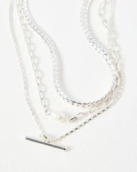 Oliver Bonas - Rosalind Freshwater Pearl Silver Tone Layered Necklace - Lyst