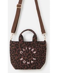 Oliver Bonas - Leopard Print Logo Fabric Mini Tote Crossbody Bag - Lyst