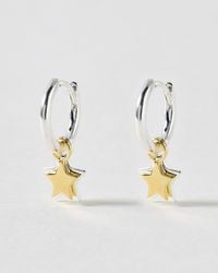 Oliver Bonas - Callie Double Star Charm Silver & Hoop Drop Earrings - Lyst