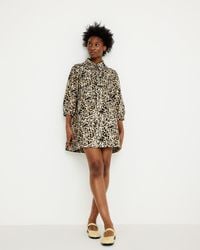 Oliver Bonas - Cream & Black Animal Print Frill Collar Denim Mini Dress, Size 10 - Lyst