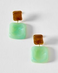 Oliver Bonas - Ivey Green & Resin Square Drop Earrings - Lyst