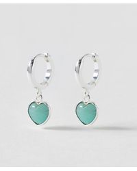 Oliver Bonas - Sorcha Amazonite Inlay Heart Charm Silver Hoop Drop Earrings - Lyst