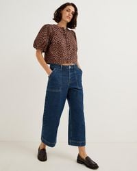 Oliver Bonas - Mid Denim Scalloped Pocket Cropped Wide Leg Jeans, Size 12 - Lyst