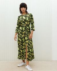 Oliver Bonas - Inky Floral Print Midi Dress, Size 6 - Lyst