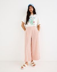 Oliver Bonas - Cream & Striped Cropped Wide Leg Trousers, Size 10 - Lyst