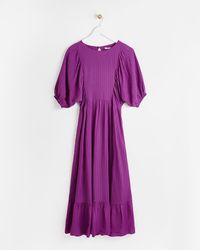 Oliver Bonas - Puff Sleeve Purple Midi Dress, Size 8 - Lyst
