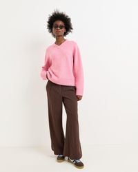 Oliver Bonas - Chocolate & Pink Striped Wide Leg Trousers, Size 6 - Lyst