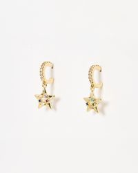 Oliver Bonas - Jovie Stone & Star Gold Tone Huggie Earrings - Lyst