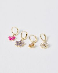Oliver Bonas - Camellia Flower Mismatch Huggie Earrings Set - Lyst