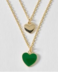 Oliver Bonas - Cove Green Double Heart Pendant Double Row Necklace - Lyst