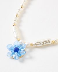 Oliver Bonas - Tess Blue Beaded Flower Faux Pearl Necklace - Lyst