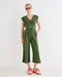 Oliver Bonas - Dark V-neck Gathered Shoulder Cropped Jumpsuit, Size 10 - Lyst