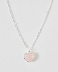 Oliver Bonas - Sorcha Rose Quartz Inlay Heart Charm Silver Pendant Necklace - Lyst