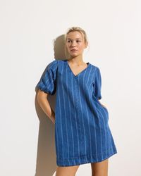 Oliver Bonas - Denim Striped V-neck Short Sleeve Mini Dress, Size 6 - Lyst