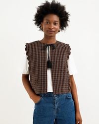 Oliver Bonas - Chocolate Gingham Tie Front Quilted Gilet, Size 10 - Lyst