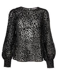 Oliver Bonas Leopard Print Textured Blouse - Black