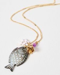 Oliver Bonas - Shelby Mother Of Pearl Fish & Bead Pendant Necklace - Lyst