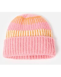 Oliver Bonas - Pink & Orange Striped Knitted Beanie Hat - Lyst