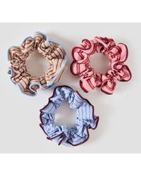 Oliver Bonas - Haden Blue & Brown Stripe Mini Scrunchie Set Of Three - Lyst