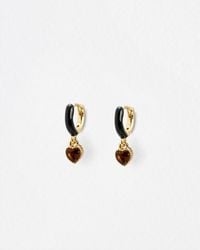 Oliver Bonas - Madden Enamel & Stone Heart Drop Mini Huggie Earrings - Lyst