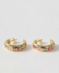 Oliver Bonas - Laci & Pink Floral Enamel Inlay Hoop Earrings - Lyst