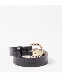 Oliver Bonas - Faux Croc Twist Buckle Black Leather Jeans Belt, Size S - Lyst