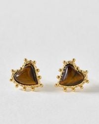 Oliver Bonas - Ardor Tiger Eye Stone Heart Stud Earrings - Lyst