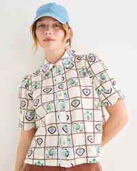 Oliver Bonas - White & Brown Tile Print Short Sleeve Cotton Shirt, Size 10 - Lyst