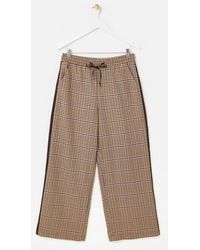 Oliver Bonas - Brown & Blue Checked Wide Leg Jogger Trousers Short, Size 12 - Lyst