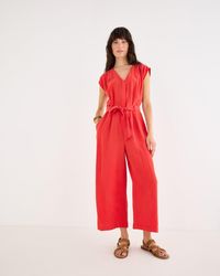 Oliver Bonas - V-neck Gathered Shoulder Cropped Jumpsuit, Size 12 - Lyst