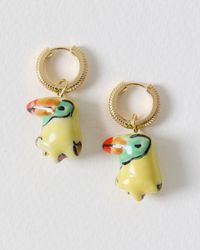 Oliver Bonas - Uma Parrot Charm Drop Huggie Earrings - Lyst
