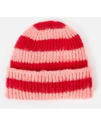 Oliver Bonas - & Peach Striped Fluffy Ribbed Knitted Beanie Hat - Lyst