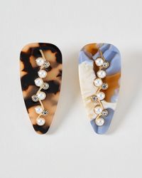 Oliver Bonas - Galina Brown & Resin Faux Pearl Hair Clips Set Of Two - Lyst