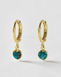 Oliver Bonas - Auden Copper Turquoise Heart Charm Hoop Drop Earrings - Lyst